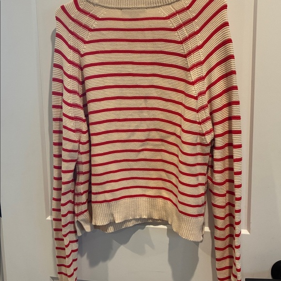 French Connection 100% Cotton Red and Cream Striped Sweater - Picture 4 of 5